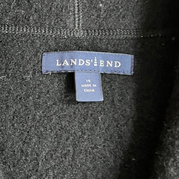 Lands End Fleece Blazer Womens 14 Large Wool Button Jacket Black Warm Business - Picture 10 of 16